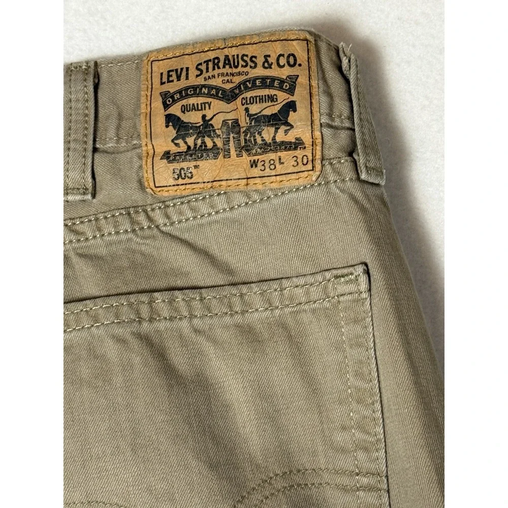 Levi's 505 Regular Fit Khaki Jeans Men's 38x30 Beige Straight Leg Cotton